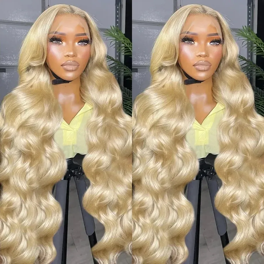 Perruque Lace Front Wig 613 sans colle, cheveux naturels, Body Wave, blond miel, 13x6, couleur transparente, 13x4, pour femmes