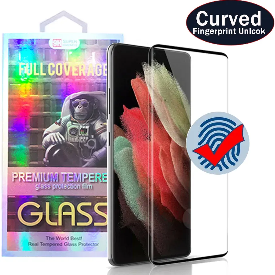 S24 Ultra 3D Curved Tempered Glass Phone Screen Protector för Samsung Galaxy S24 S23 S22 S21 S20 Note20 Ultra S10 S8 S9 Plus Note10 Note9 Film i detaljhandeln