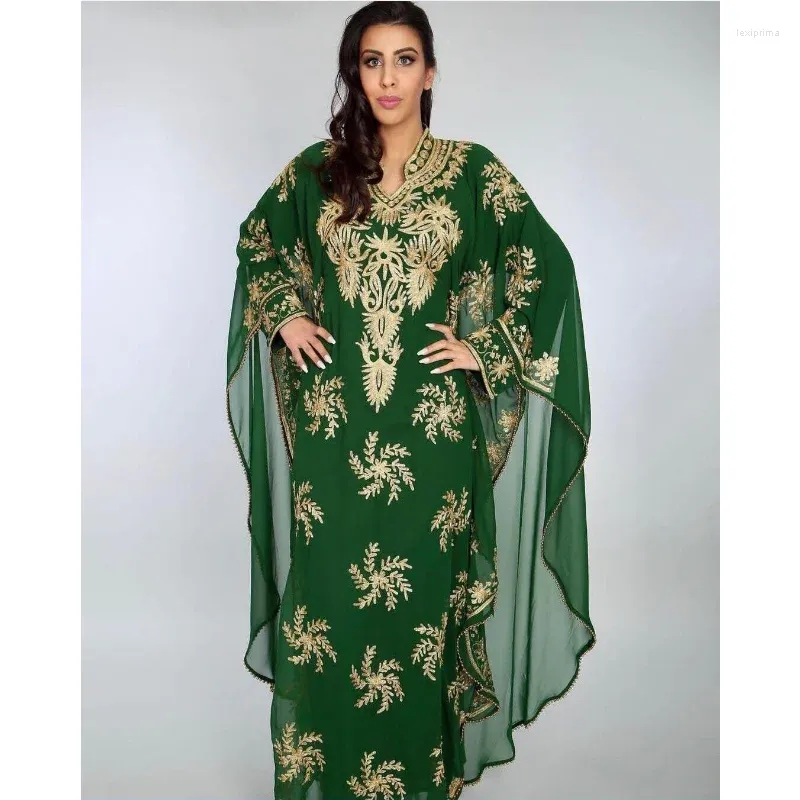 Ethnic Clothing Green Dubai Morocco Kaftans Farasha Abaya Dress Very Fancy Long European And American Fashion Trend