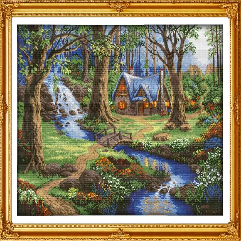 Домик в лесу, декор для дома, картина, ручная вышивка крестиком, наборы для рукоделия, счетный принт на холсте DMC 14CT 11271s