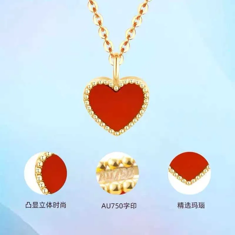 Collier en V en or 18 carats pour femmes, pendentif d'amour en forme de petit cœur de pêche, chaîne à la mode, bijoux en forme de cœur de pêche