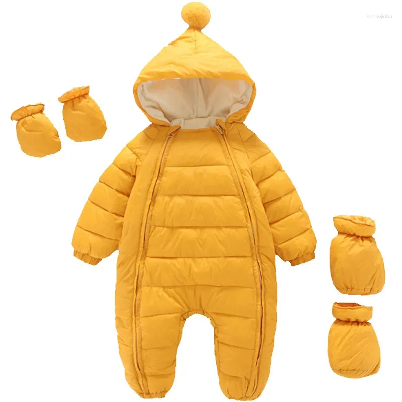 Пуховое пальто 2024, бархатный теплый зимний комбинезон с капюшоном для мальчиков и девочек, зимний костюм для малышей, одежда для маленьких девочек, хлопковые комбинезоны, комбинезон, комбинезон