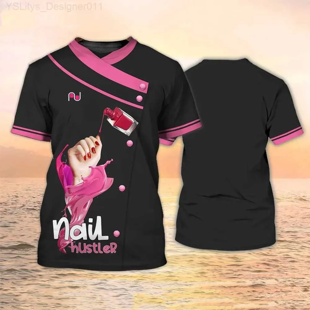 T-shirt da donna T-shirt da donna manicure T-shirt stampata con smalto 3D T-shirt harajuku a slitta corta moda estiva maglione casual da donna L24312