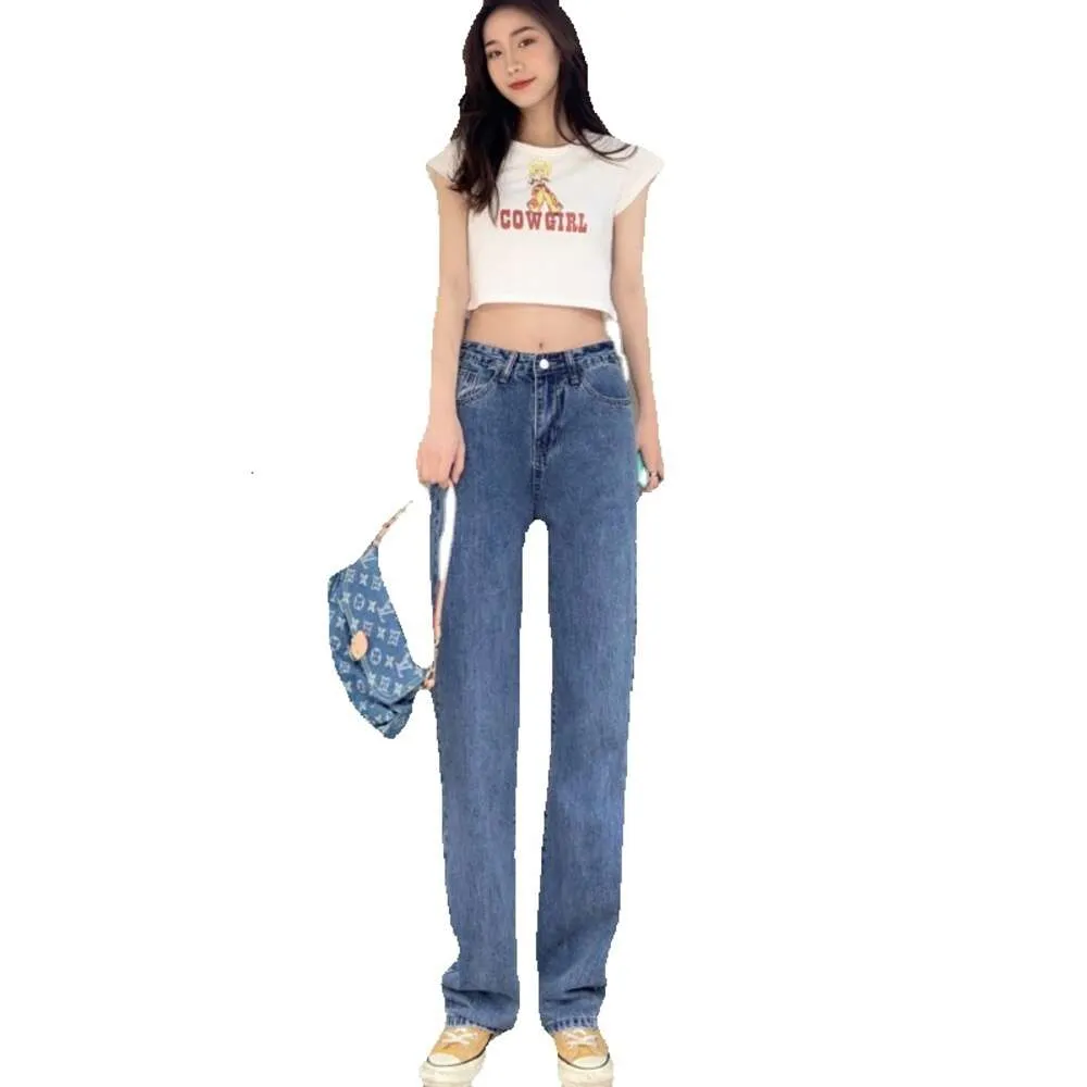2023 Ny koreansk utgåva utökade jeans kvinnors raka svepgolv extra lång hög midja breda benbyxor höga 3 olika längder jeans