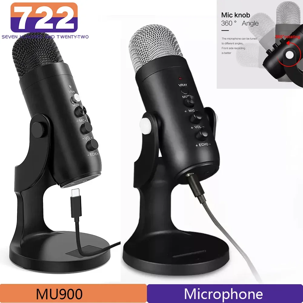 Mikrofony MU900 Mikrofon kondensatorowy Studio Nagrywanie mikrofon USB do komputera Computer Streaming Video Gaming Podcasting Singing Mic Stand