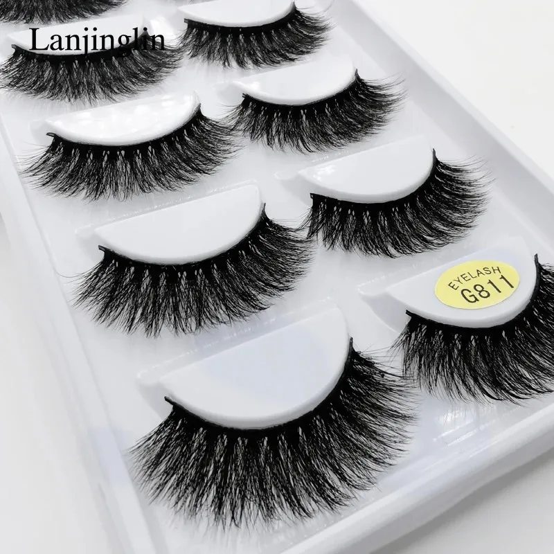 LANJINGLIN 10 Kartons/Lot Nerzwimpern natürliche lange falsche Wimpern 100 % handgemachte weiche 3D-Nerzwimpern Make-up Faux Cils G811 240301