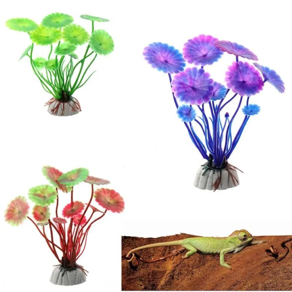 Sälj Plastic Lotus Leaf Grass Plants Artificial Aquarium Decorations Plants Fish Tank Grass Flower Ornament Decor314W