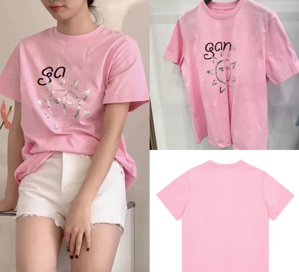 Rosafarbenes T-Shirt für Damen im europäischen Stil, süße Früchte, kurze Ärmel aus Reycle-Baumwolle, schöne T-Shirts für Damen und Mädchen