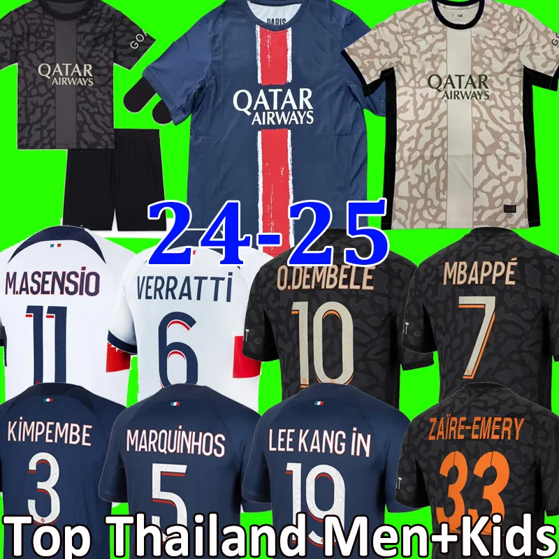 23 24 MBAPPE Marco Asensio 축구 유니폼 4 번째 Lee Kang in O.Dembele Hakimi Marquinhos Verratti Kimpembe 축구 셔츠 남자 키트 Maillot