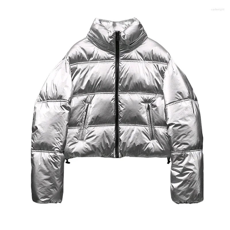 Damen Trenchcoats Silber glänzender Parka Schneemantel 2024 Mode verdicken Winter lose Jacke weiblich winddicht regendicht warm Outwear