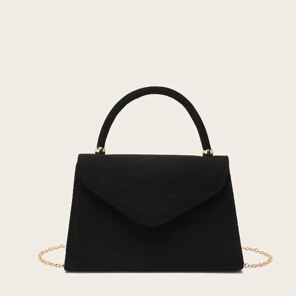 Pochette enveloppe en daim pour femmes sacs à bandoulière noirs de style européen avec chaîne sac à main rectangulaire non doublé embrayages De Luxo 240305