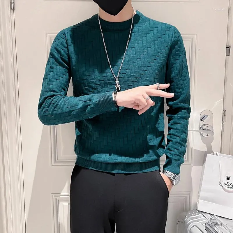 Pulls pour hommes Couleur unie Col rond Pull chaud / Haute qualité Hommes Automne Hiver Diamant en forme de treillis Slim Fit Loisirs Coréen Pull en tricot