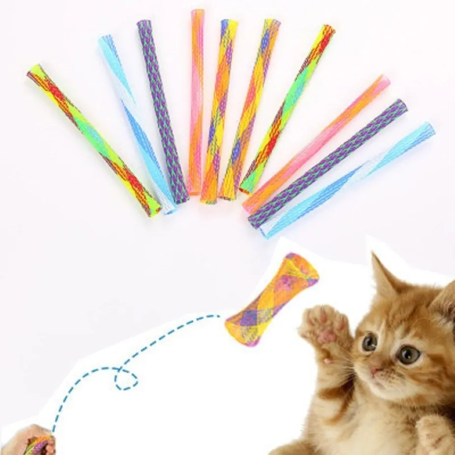 Pet telescopic funny cat stick toy high quality nylon mesh tube roll colorful stretch design pet novel toy310j