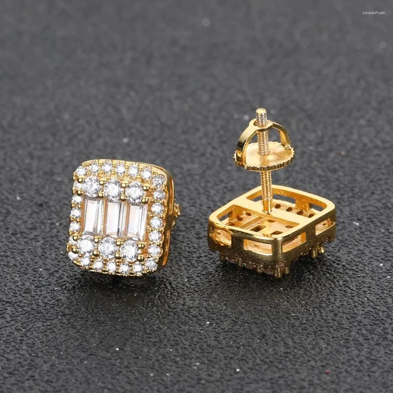 Stud Earrings Fashion Personalized Iced Plated Bling Square 3A Cubic Zirconia Out Earring For Women High-End Luxury Jewelry