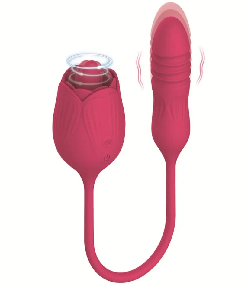 Nouvelle femme outils de massage vibrateurs télescopiques Tougue lécher modèles de succion Royal Rose Sex Toy gode de poussée étendu Clit Sucker To5235730