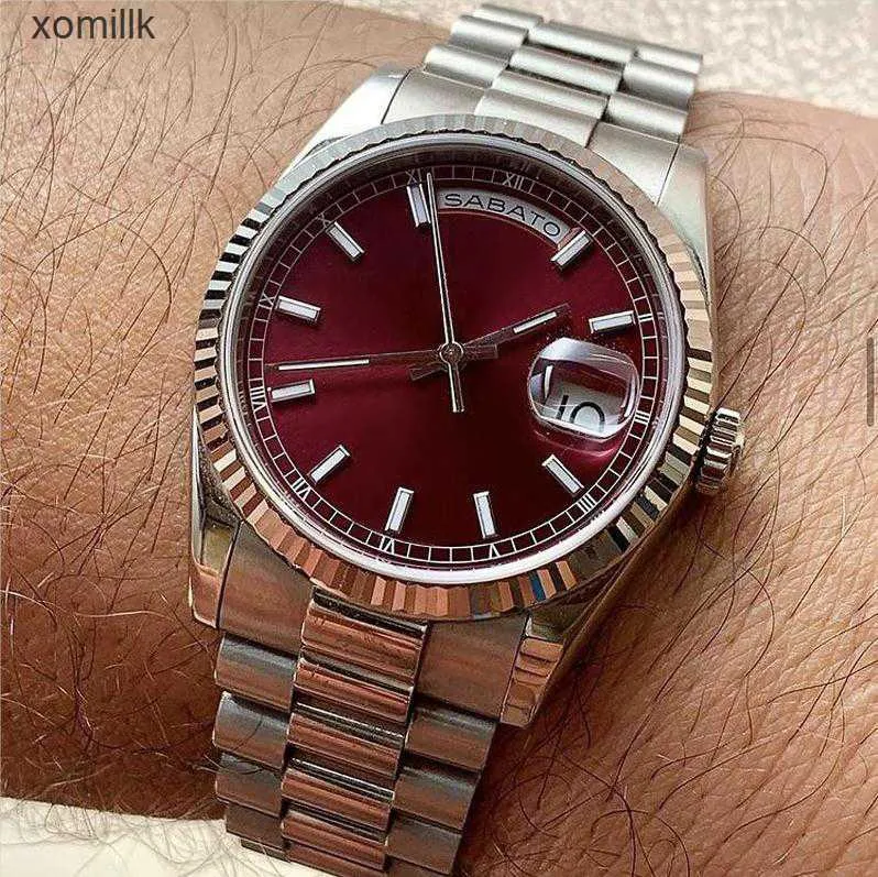 AA Sales priority mens watch cherry red dial magnifying glasss calendar week date luxury version V3 series automatic mechanical sapphire glass mens wristwatch