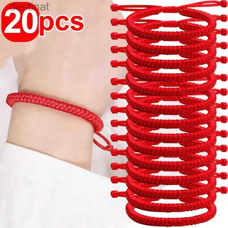 Bracelets de corde porte-bonheur bouddhiste tibétain faits à la main, perles, fil rouge noir, nœuds réglables, pour femmes et hommes, bijoux de poignet L24213