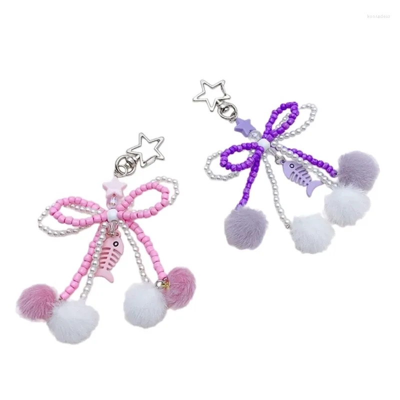 Porte-clés Bowknot Peluche Boule Pendentif Y2K Téléphone Charme Chaîne Sangle Sac Décoration Lanières