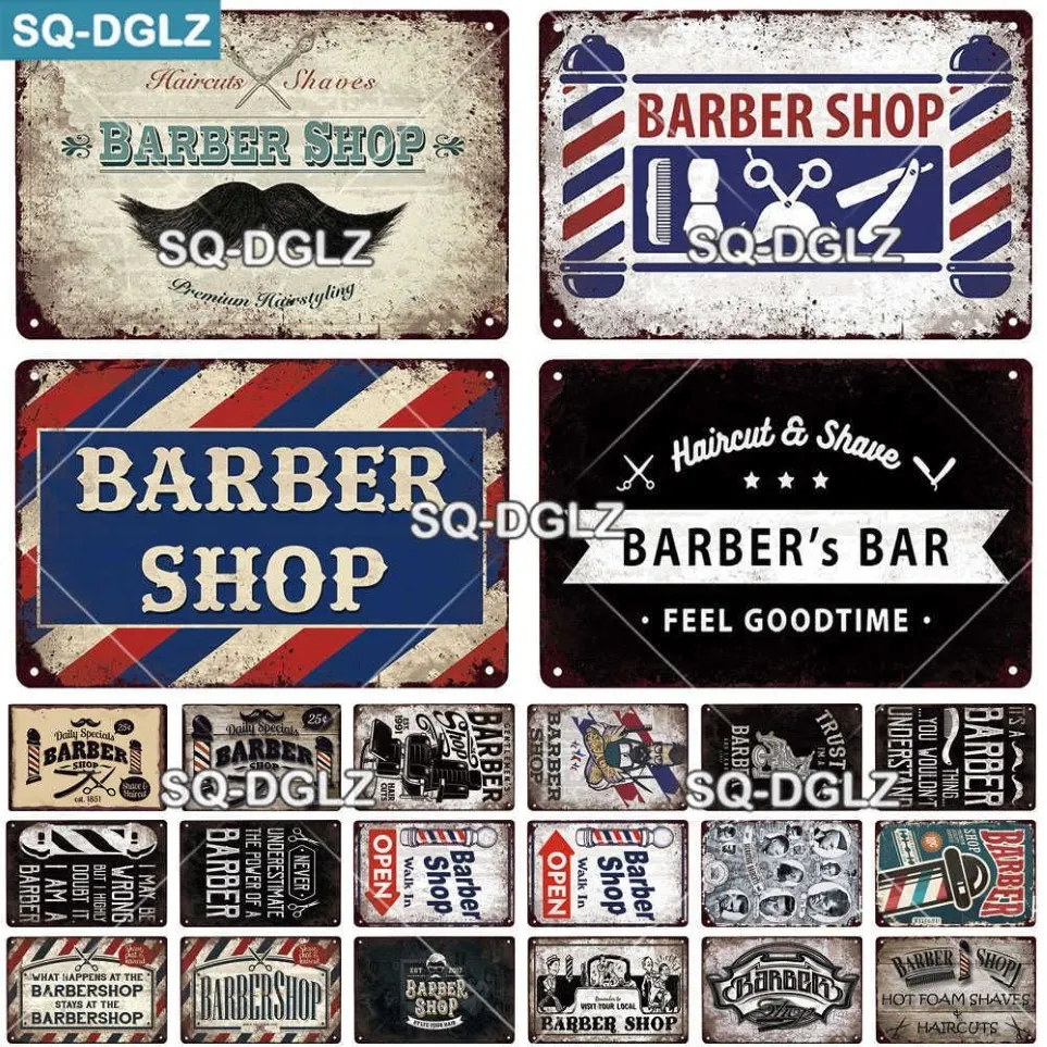 SQ-DGLZ Barber Bar Bar Metal Sign Sign Vintage Bar 장식 금속 플라크 플레이트 벽 장식 주석 간판 이발소 포스터 Q0723206X