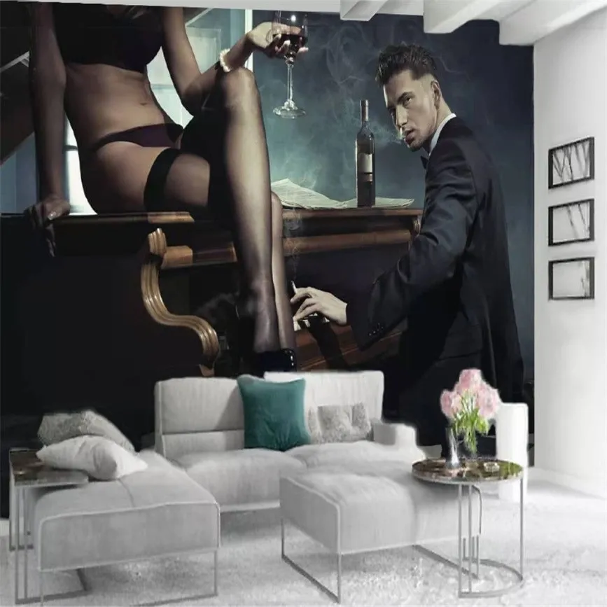 Postać 3D Tapeta Przystojny Książę Piano i seksowna dziewczyna Mural Nowoczesna domowa dekoracja salonu Klasyczne tapety 221R