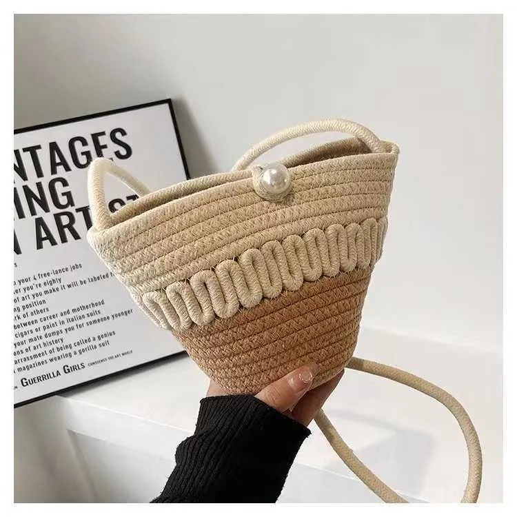 Sac tissé en herbe diagonale, fil de coton, clé de changement de téléphone portable, ajouré, sac décontracté et mignon pour femmes