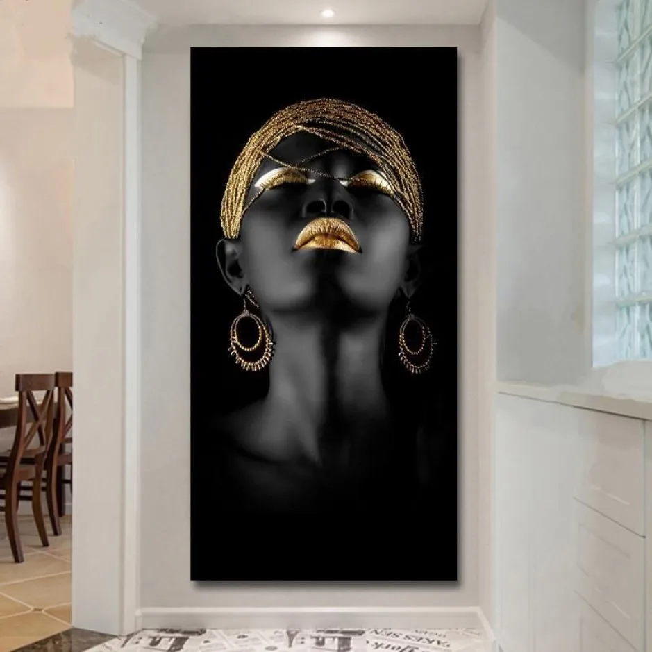 Cópias em tela moderna mulher negra modelo pintura arte da parede cartaz e impressões fotos decoração para casa para sala de estar sem moldura2805