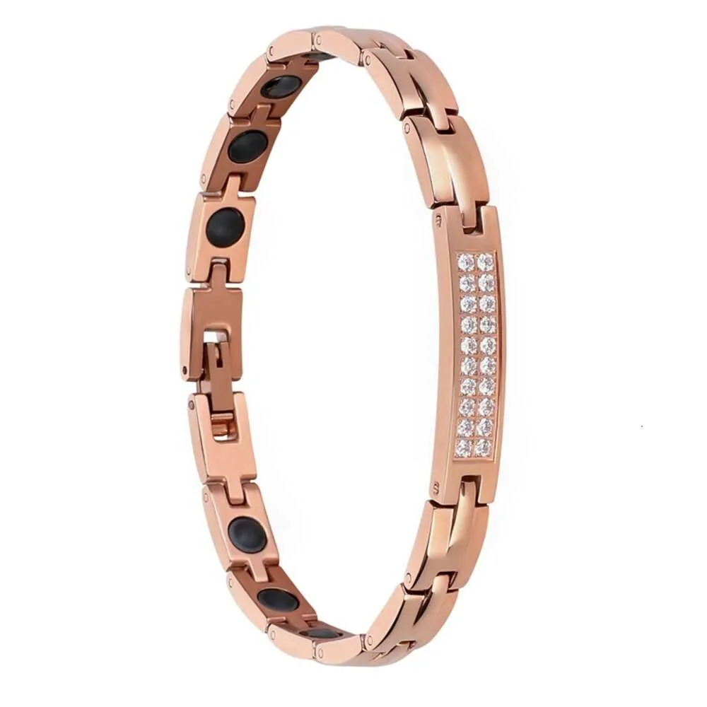 Bracciale da donna in acciaio inossidabile con zirconi CNC in oro rosa con doppio diamante a fila Bracciale gioielli in acciaio al titanio giapponese e coreano