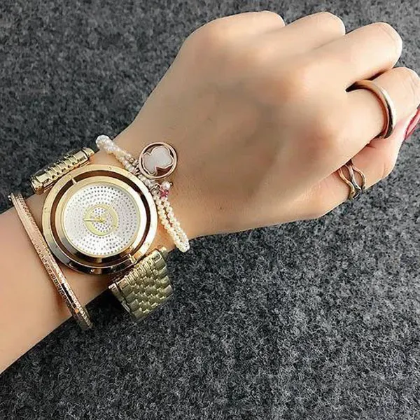 Pan Fashion Brand Polshorloge Dames Meisjes kristal Kan draaien wijzerplaat stijl stalen metalen band Quartz Horloges P18