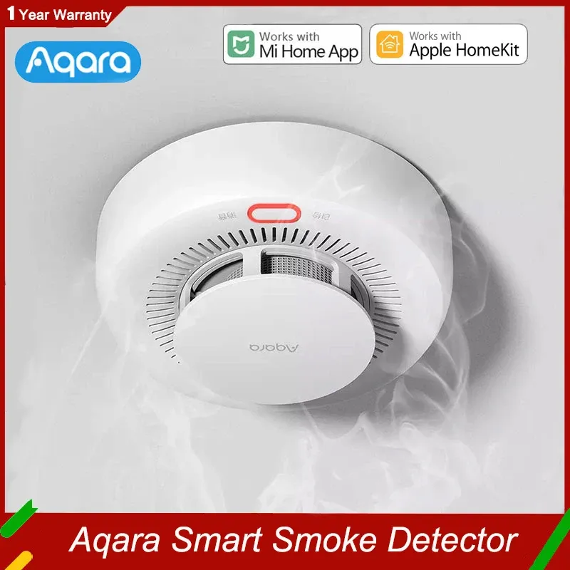 Controle aqara detector de alarme de fumaça sensor zigbee detecção de concentração de fumaça altamente sensível funciona com homekit xiaomi mi home app