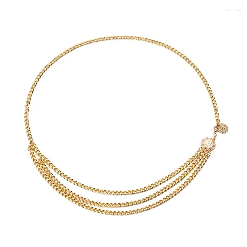 Riemen DOME Retro Goud Voor Vrouwen Broeksbanden All-Match Multilayer Lange Kwast Partij Sieraden Jurk Taille Ketting Munt hanger Bel