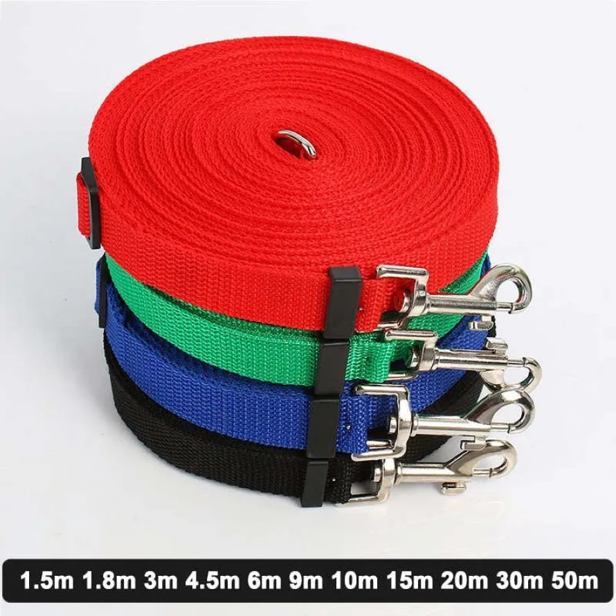 Colliers et laisses pour chiens, 1 5M 1 8M 3M 4 5M 6M 9M 10M 15M 20M 30M 50M, longue corde en Nylon pour grands chiens, réglable, entraînement pour animaux de compagnie, Lead212F