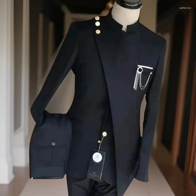 Męskie garnitury włoski styl dla mężczyzn z stojakiem kołnierz 2 szt. Ślub ślubny Tuxedo Business Kurtka