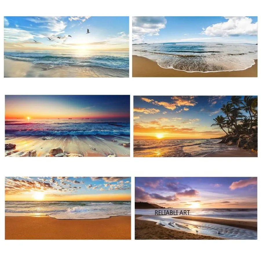 Modern Sea Wave Beach Sunset Canvas Painting Nature Seascape Posters And Prints Wall Art Pictures For Living Room Decoration295e