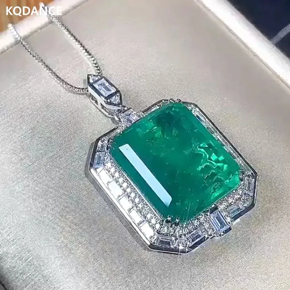 KQDANCE Created Sapphire Paraiba Tourmaline Pariba Emerald Gemstone Diamond Pendant Necklace with Large Blue Green Stone Jewelry 240229