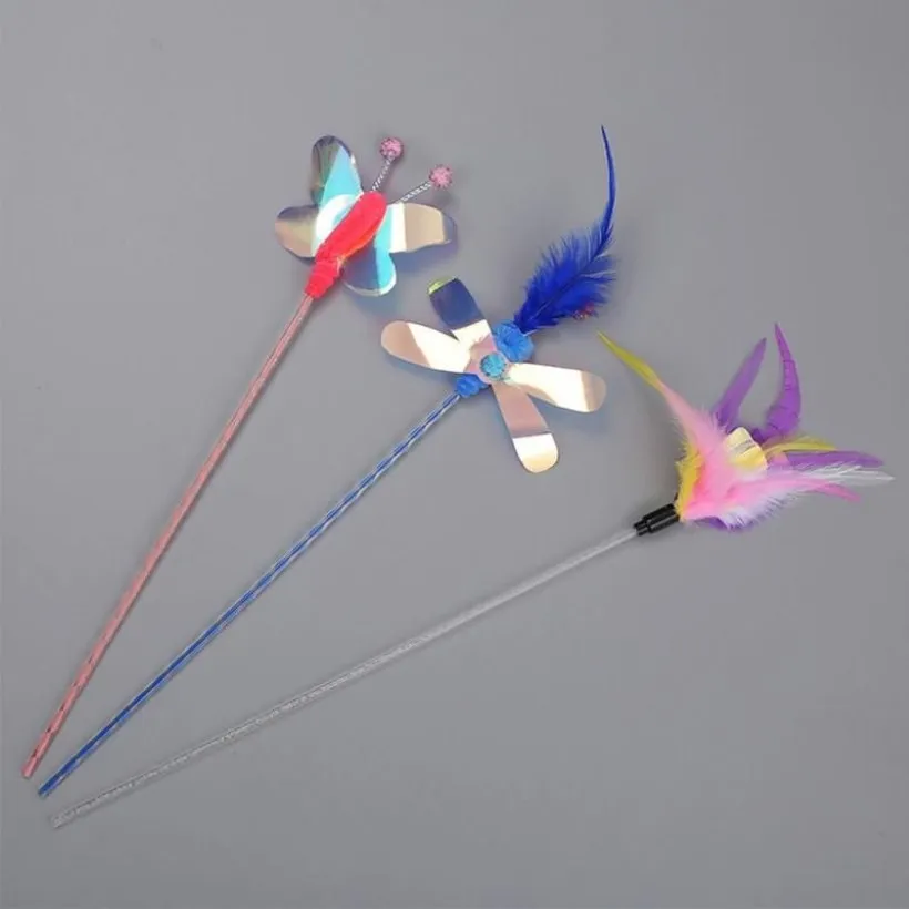 Cat Toys Pet False Butterfly Worm Feather Interactive Funny Teaser Wand Training Kitten Colorful Rod223C