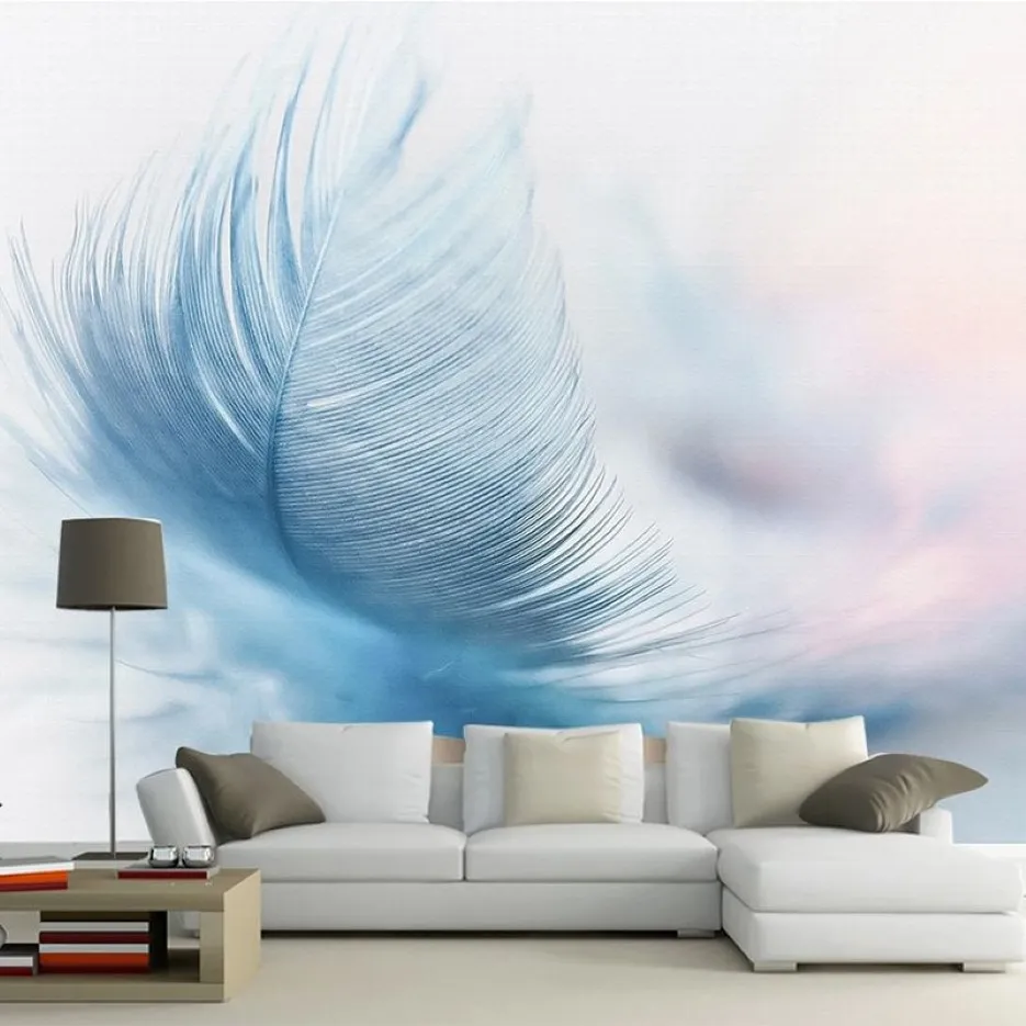 Anpassad 3D -väggmålning Modern mode Vacker blå fjäder tapeter vardagsrum tv -soffa bakgrund vägg heminredning papel de parede242f
