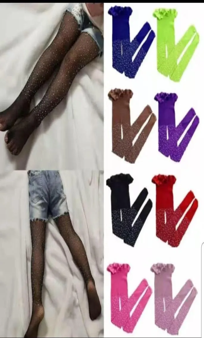 16 Farben INS Kinder Mädchen Kinder Mesh Fischnetz Netzstrumpfhose Diamant Strumpfhosen Socken Strass Glanz Mode Casual Strümpfe1675661