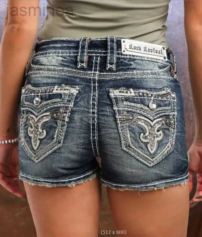 Kadın şort işlemeli rhinestone sıcak denim şort yaz gelgit vintage patchwork sokak kıyafeti kotları kısa w685 ldd240312