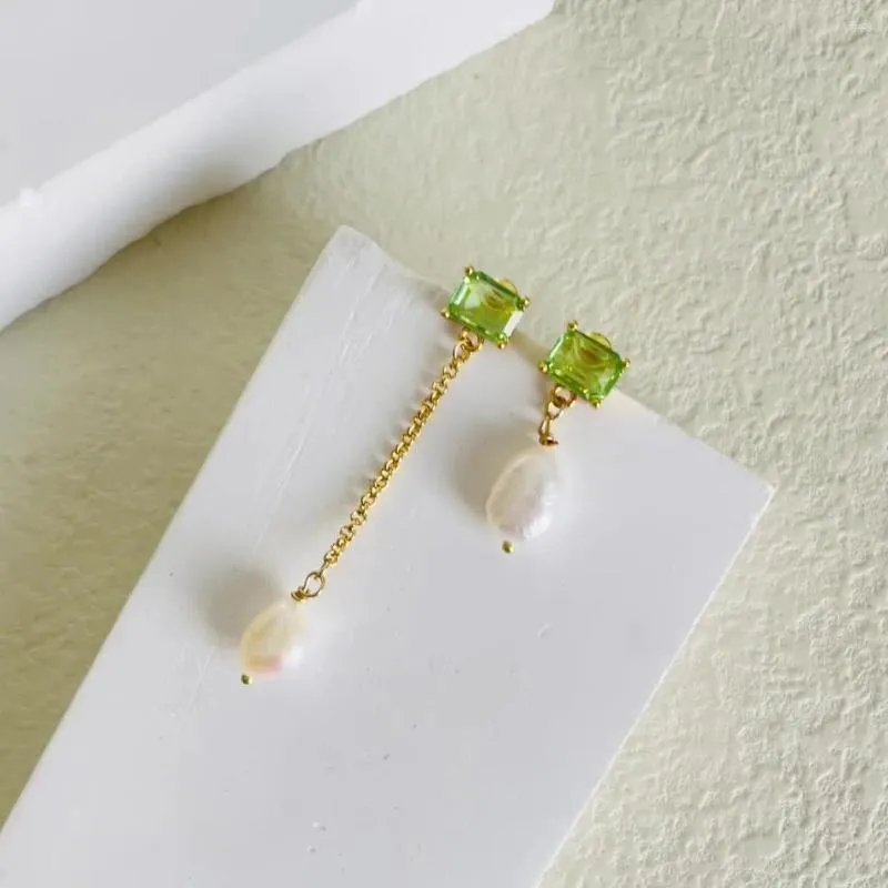 Stud Earrings Natural Irregular Pearl Green Square Zicorn Long Tassel Pendant EarringGold Color Dangle For Couple Party Jewellery Gift