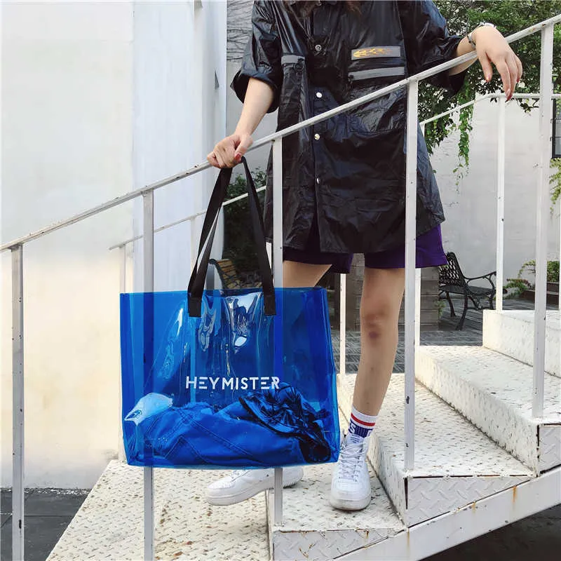 Beach Bag Student Plastic Transparent Jelly One Shoulder Women s Advertising Beach Pvc Tote 240312