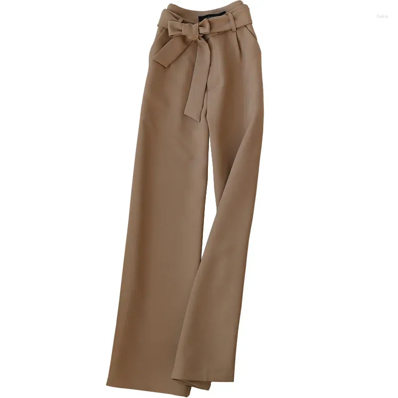 Pantaloni da donna 2024 Primavera Autunno Elegante da ufficio Lady con cintura gamba larga da donna formale a vita alta dritto