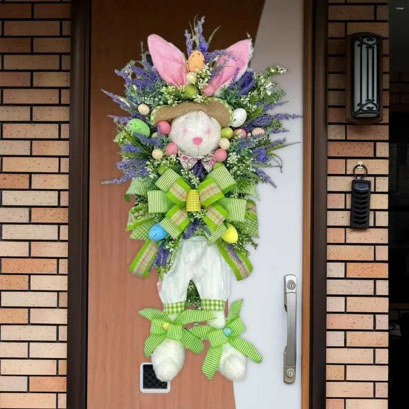 Flores decorativas grinalda de ovo de páscoa folhas verdes para porta da frente com ovos coloridos interior quarto casa sala de estar