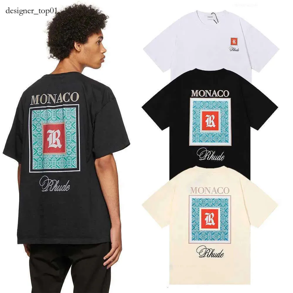 marque de mode Rhude designer T-shirt tissu lourd MONACO Limited Top Tee Hommes Femmes chemise rhude 1 1 Tags 100% coton style d'été t-shirt rhude surdimensionné