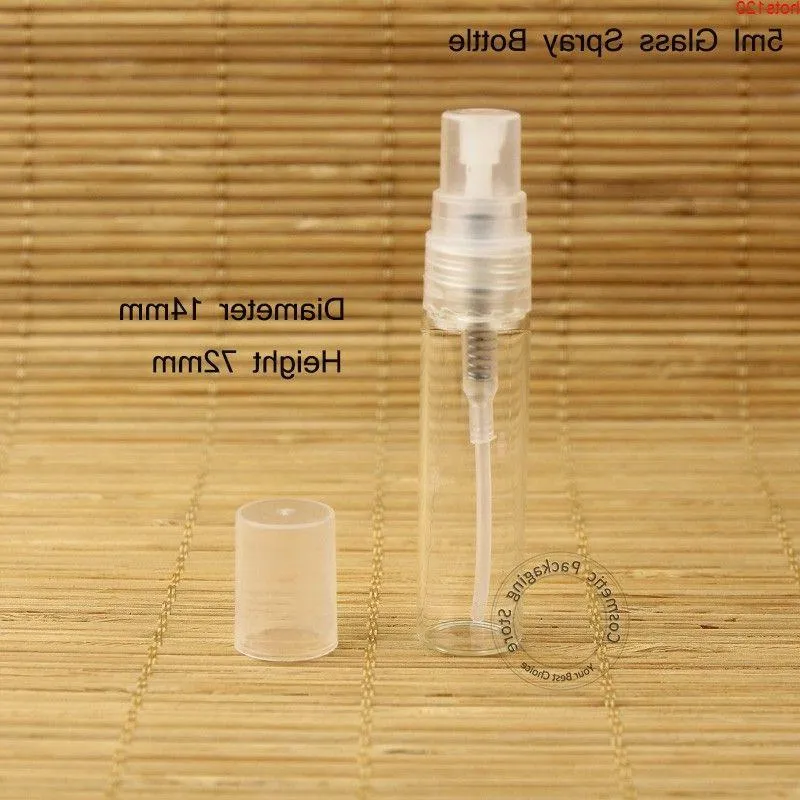 Wholesale 100pcs/Lot Glass 5ml Spray Bottle Empty Perfume Women 1/6OZ Cosmetic Small Container Atomizer Plastic Lid Sample Jarhood qty Iiblh