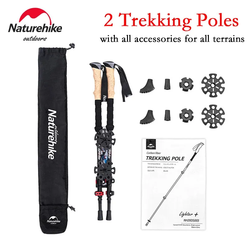 2st Trekking Pole Carbon Fiber Telescopic Walking Sticks Tält Foyer Poles Carbon Climbing Stick Handing Supplies 240306