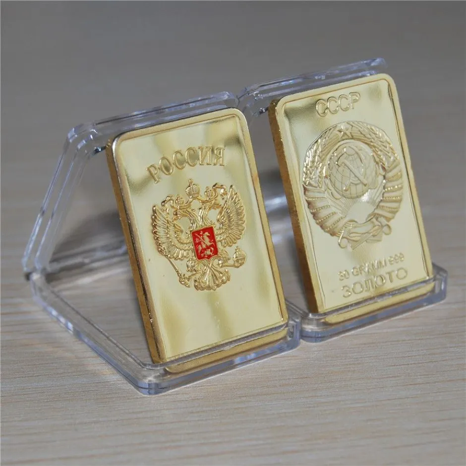 5Pcs USSR Soviet National Emblem CCCP Gold Plated Bullion Bar Russian Souvenir Coin226Q