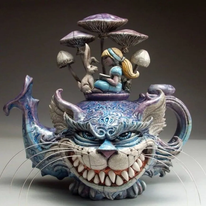 Handmade Art Cat Teapot Devil Cat Creative Home Desktop Decorations Cat And Fish And Bird Resin Crafts Garden Decoration 2022 22022133