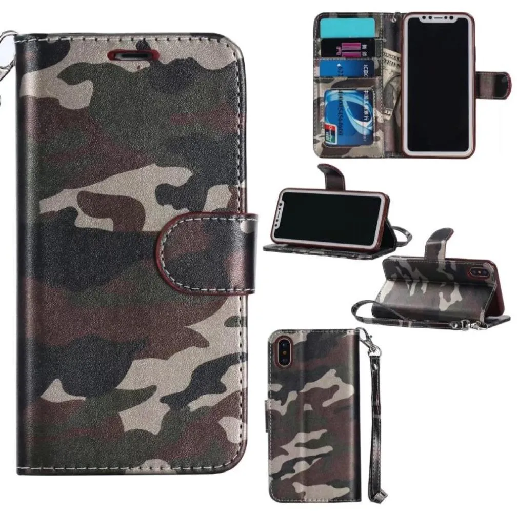 Étui portefeuille pour iPhone 5 6 6S 7 Plus, couverture militaire, motif Camouflage, béquille, sac de téléphone en cuir, étui pour iPhone 7 8 Plus3947284