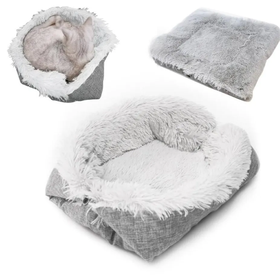 Chenils stylos pliables lavables pour animaux de compagnie chien chat maison de couchage nid en peluche lit hiver chaud animaux doux Mats266s