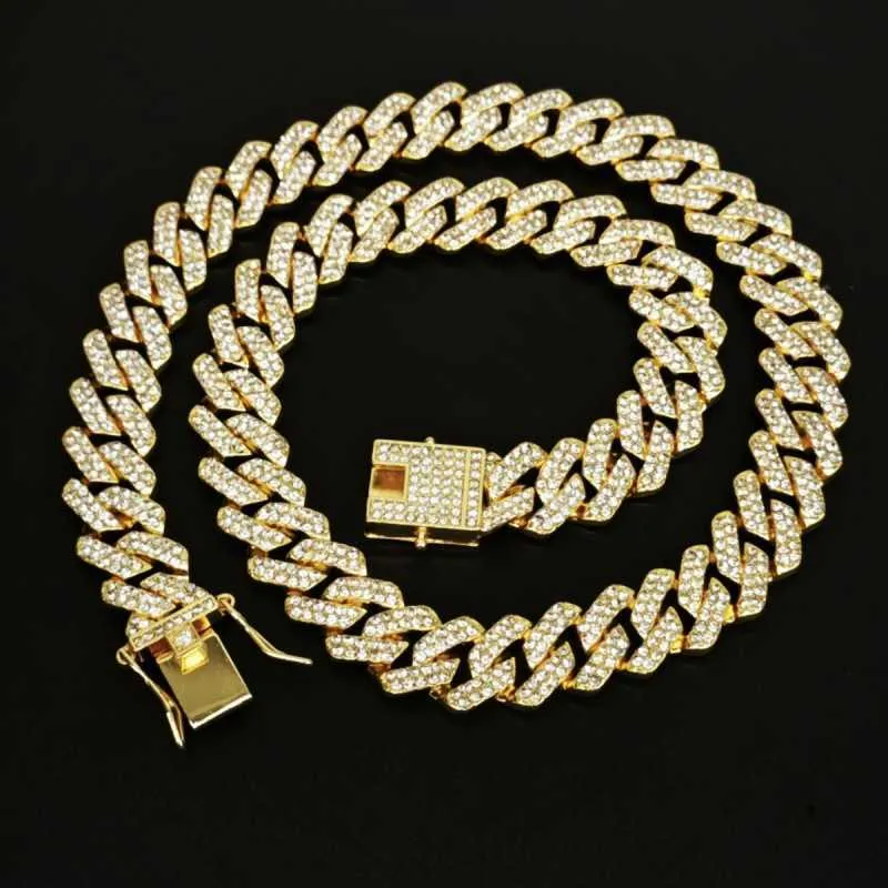 Collier en alliage de Zinc, chaîne cubaine en diamant dense de 14mm d'épaisseur, bijoux rap hip-hop